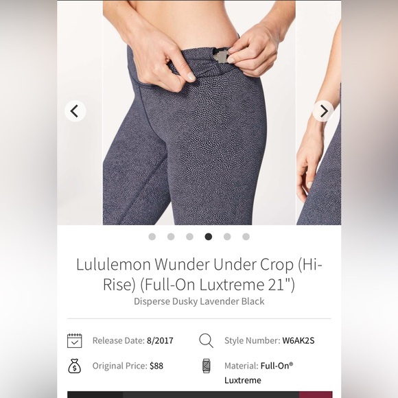 🍋Women’s Lululemon Wunder Under Crop Hi-Rise Full On Luxtreme 21” size 6🍋 - Picture 15 of 16
